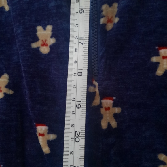 New Plush Navy Mr & Mrs Gingerbread Santa Sz XL OnePiece Pajamas Zip Up Hooded - Picture 10 of 15